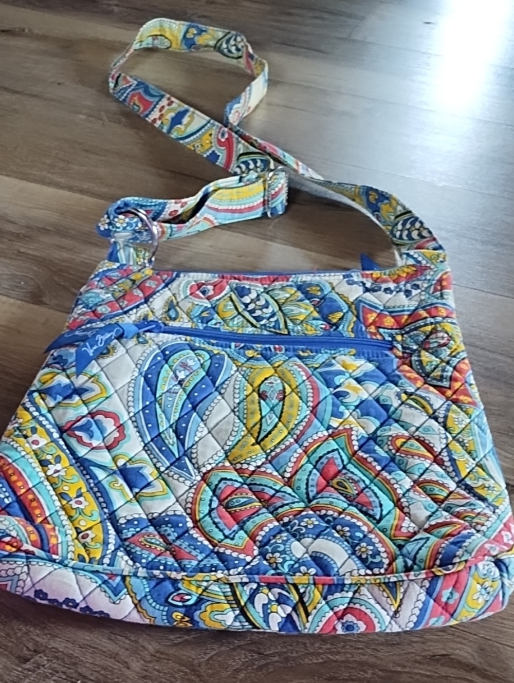 Vera Bradley Quilted Crossbody Bag in Blue, Yellow & Pink Paisley